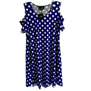 Lexington  Avenue Blue White Polka Dot Short Sleeve Dress Medium NEW NWT